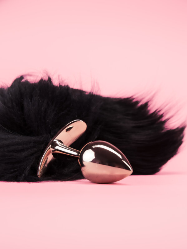 Golden Butt Plug cu Coada Neagra