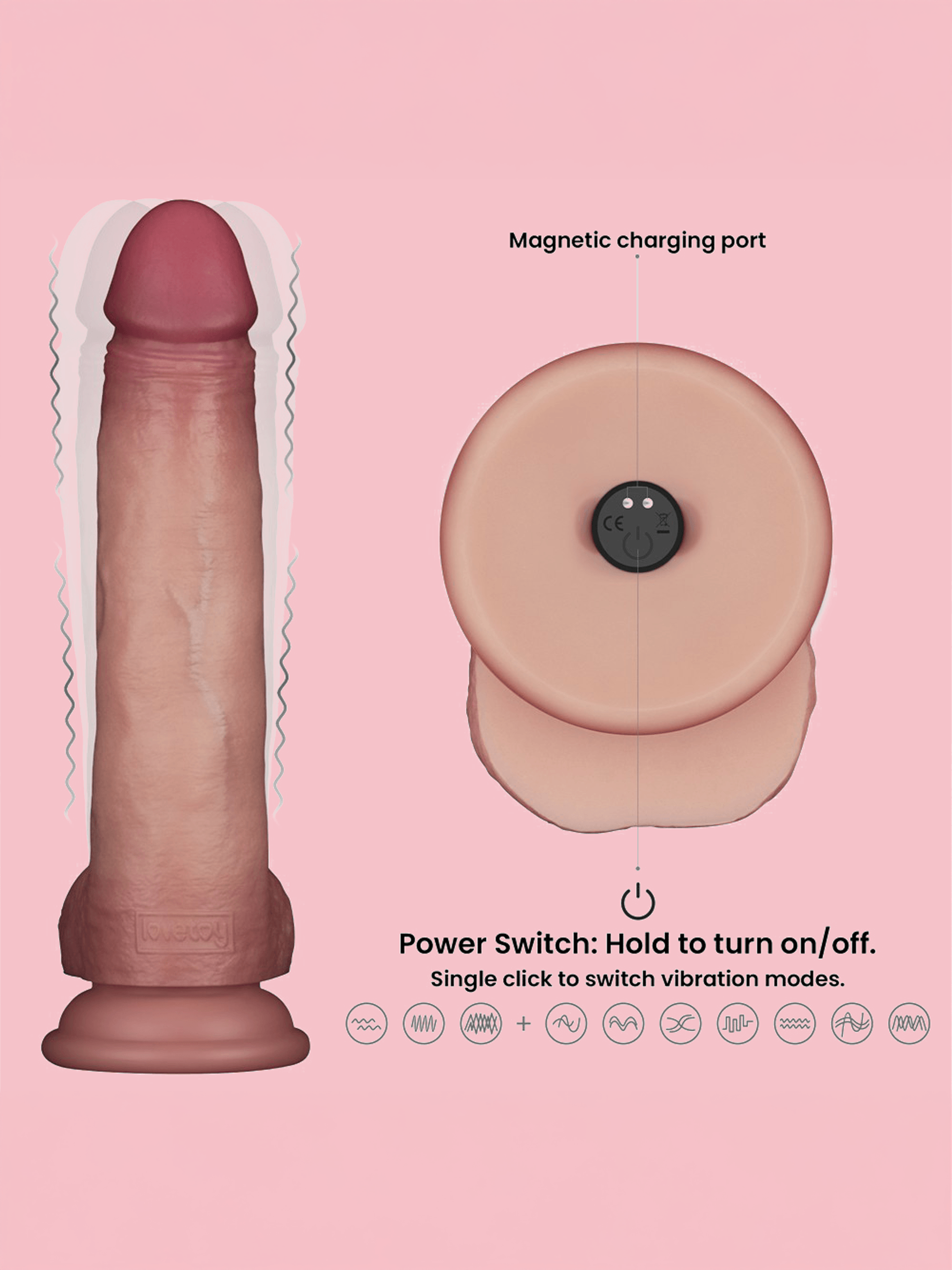 Fredy - Dildo Vibrator cu Piele Glisantă și Telecomandă 21 cm image 10