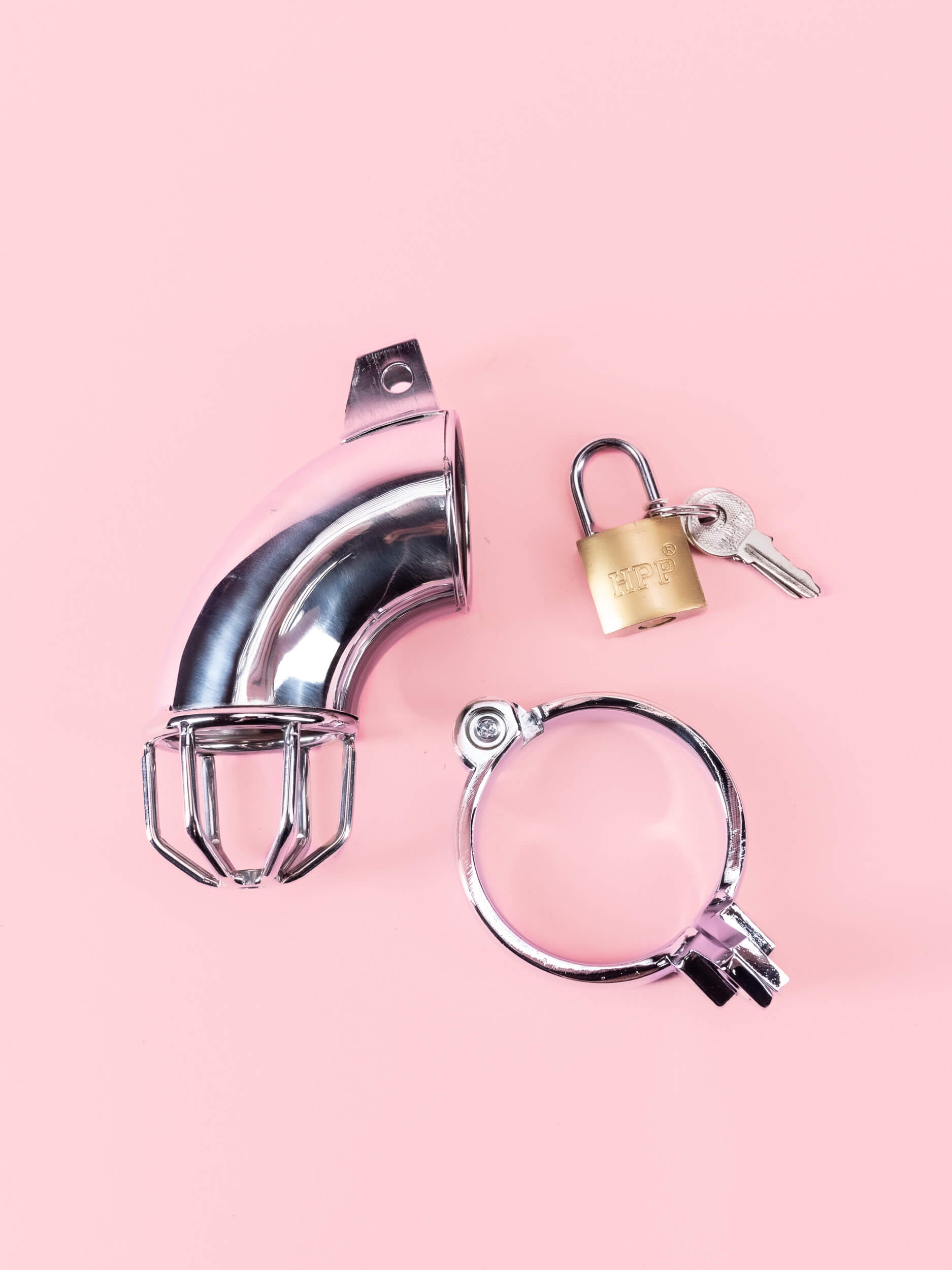 Cușcă de Castitate din Metal cu Lacăt și Cheie image 5