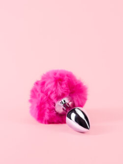 Bunny Butt Plug din Metal cu Pompon Pufos image 2